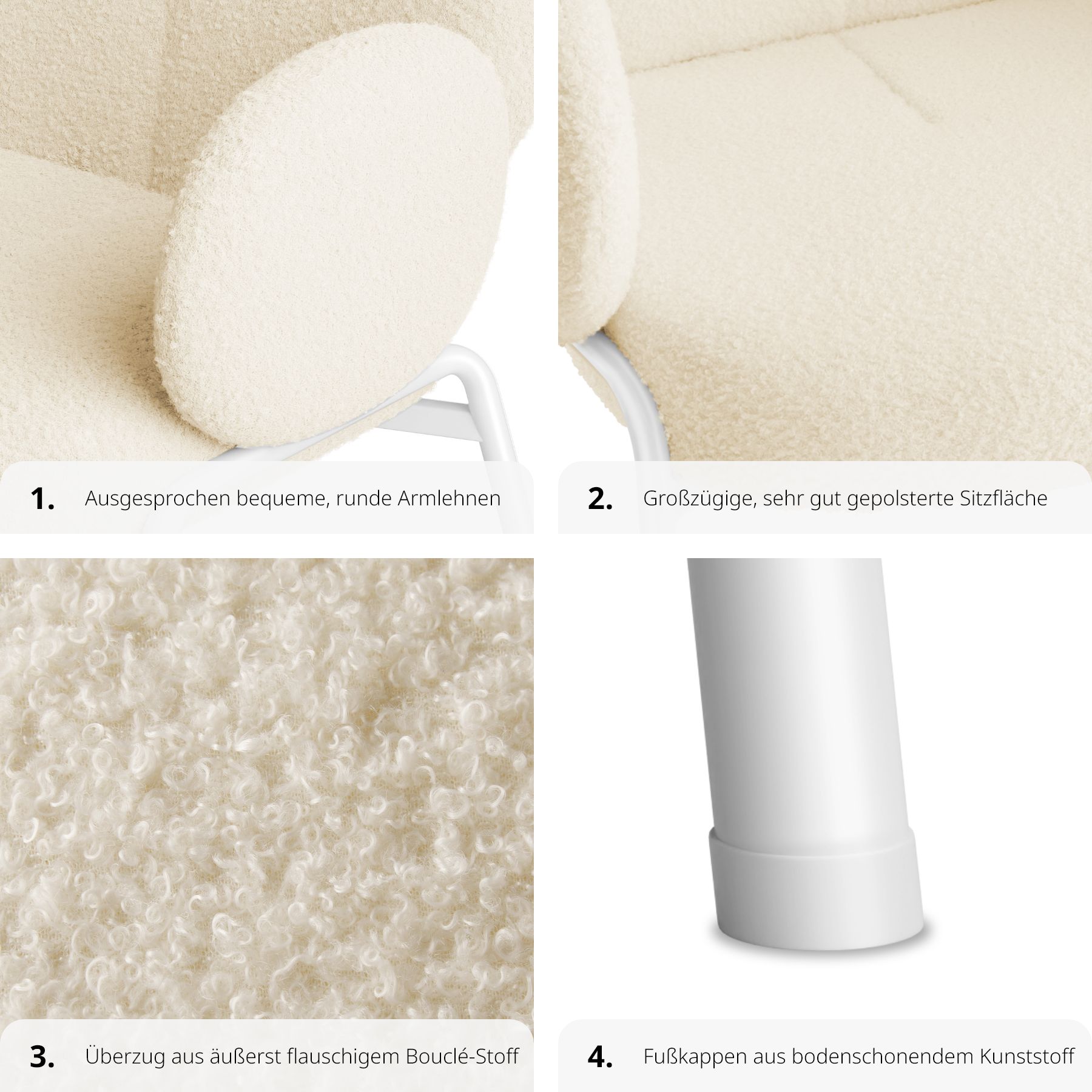 tectake® Stuhl, gepolstert mit Bouclé-Bezug, runde Stahlbeine, Belastbarkeit 120 kg, 61,5 x 62 x 90 cm