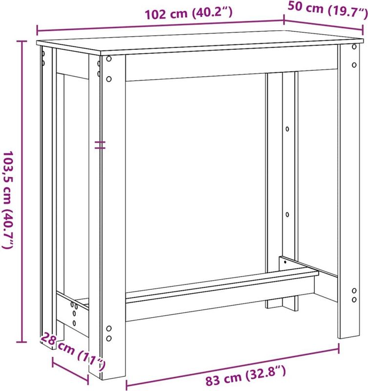 vidaXL - Bartafel - Bewerkt Hout - Eikenkleurig - 102x50x103,5 cm