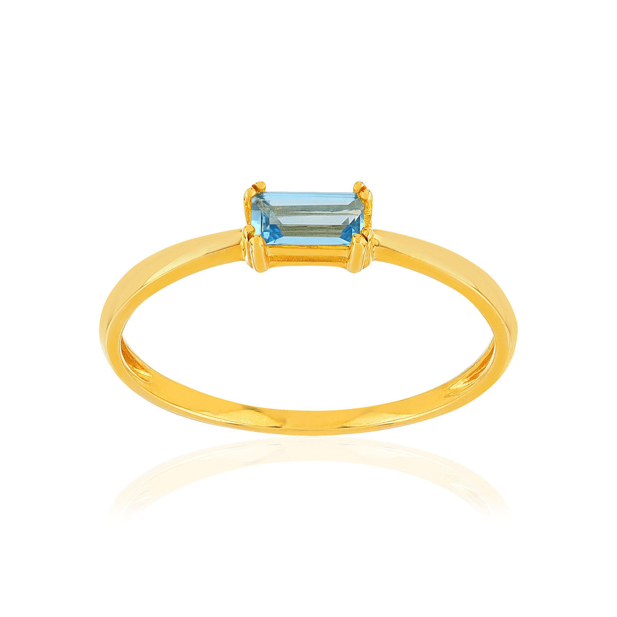 Bague or 375 jaune topaze bleue