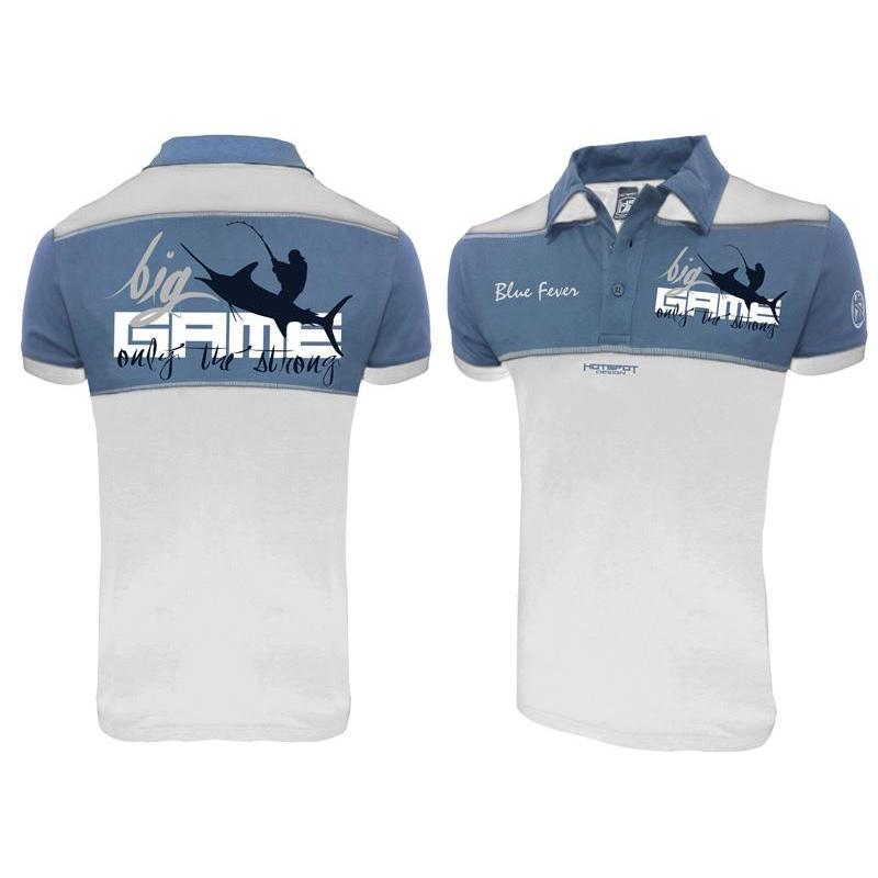 Polo Homme Hot Spot Design Big Game - Blanc/Bleu