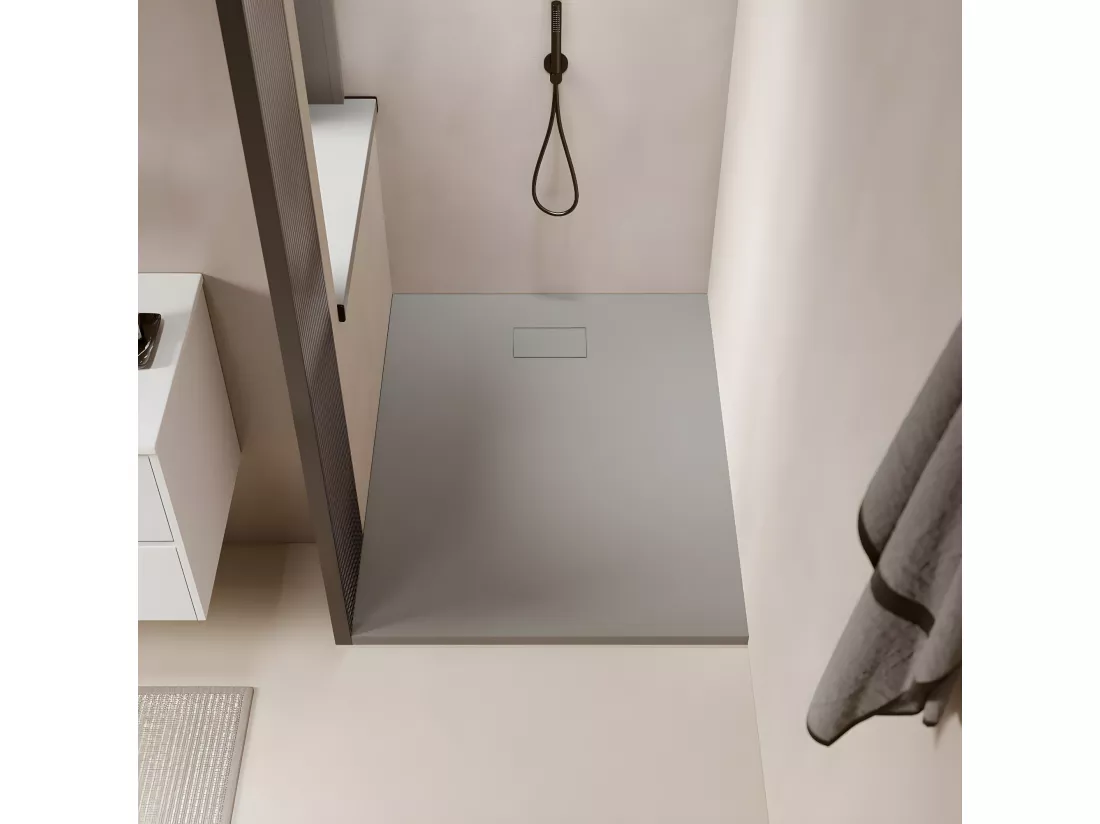Receveur de douche 80 x 120 cm extra plat PIATTO en SoliCast® surface ardoisée gris