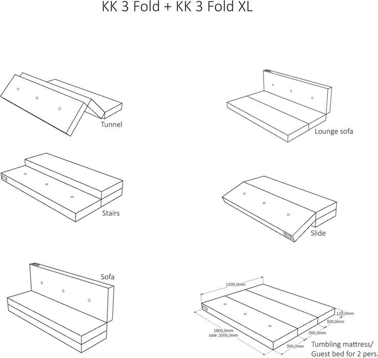 by KlipKlap KK 3 fold madras XL 200 cm Grå m. grå knap