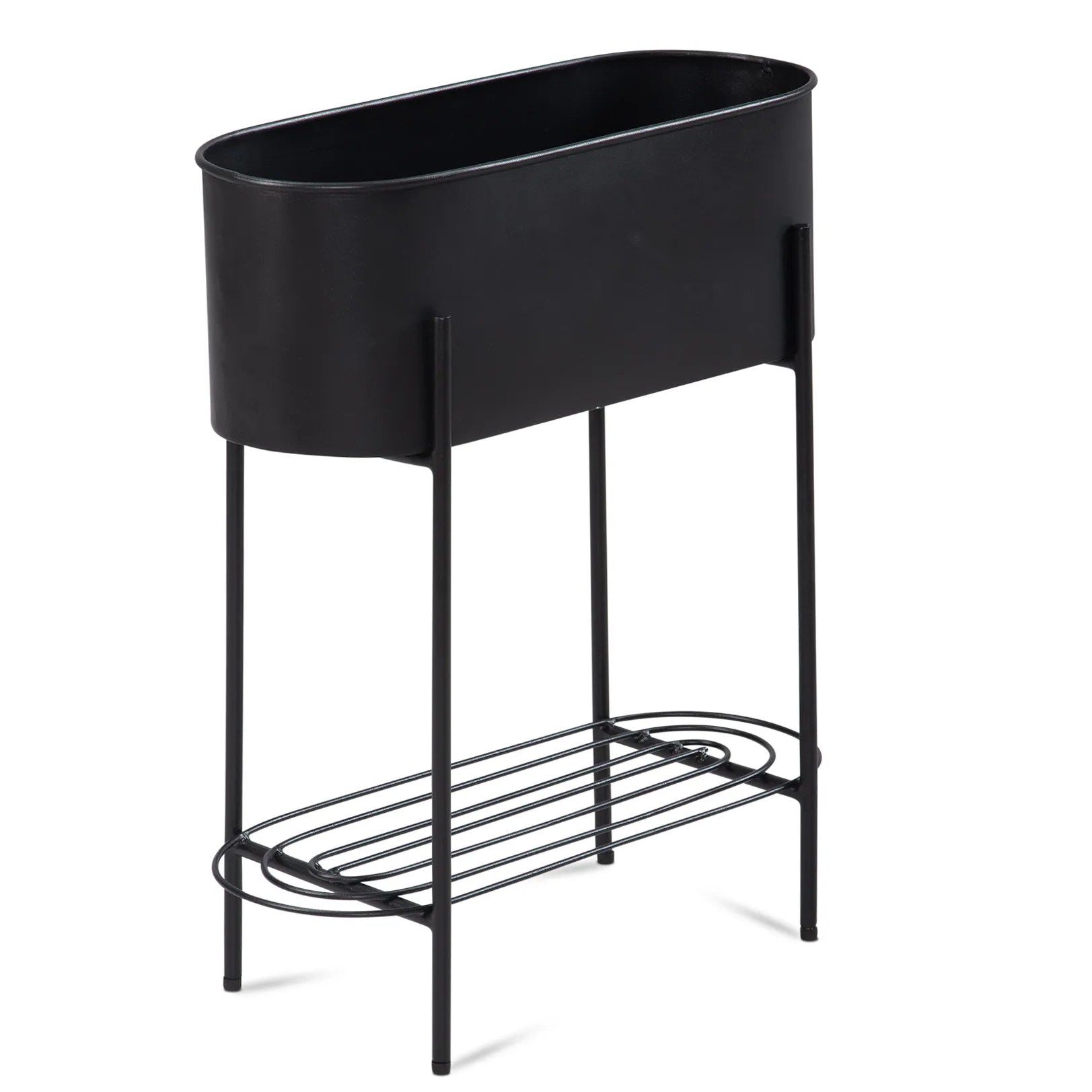 KADIMA DESIGN Pflanzkübel Schwarz mit Gestell und Ablage, Pflanzgefäß Metall, 51x65x22 cm