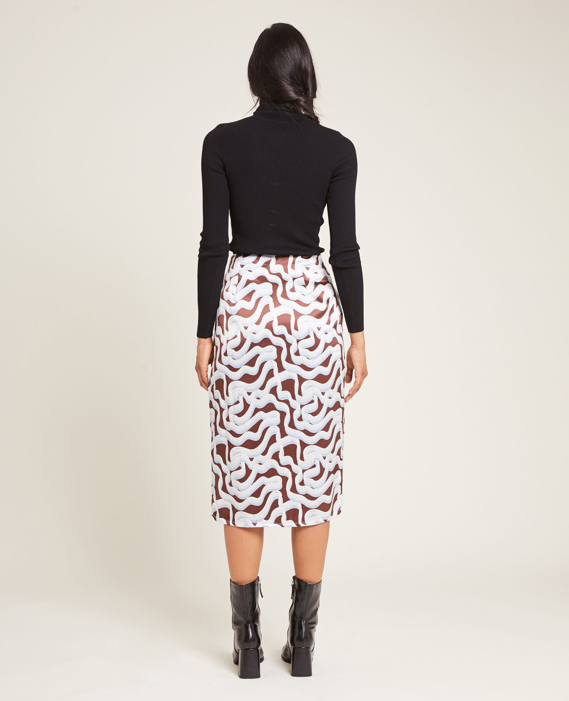 Jupe midi en tissu satiné - Noir