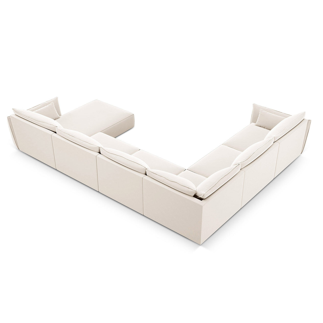 Mazzini Sofas Canapé d'angle Panoramique gauche Velours Vanda 8 Places beige clair - 384x284x85 cm