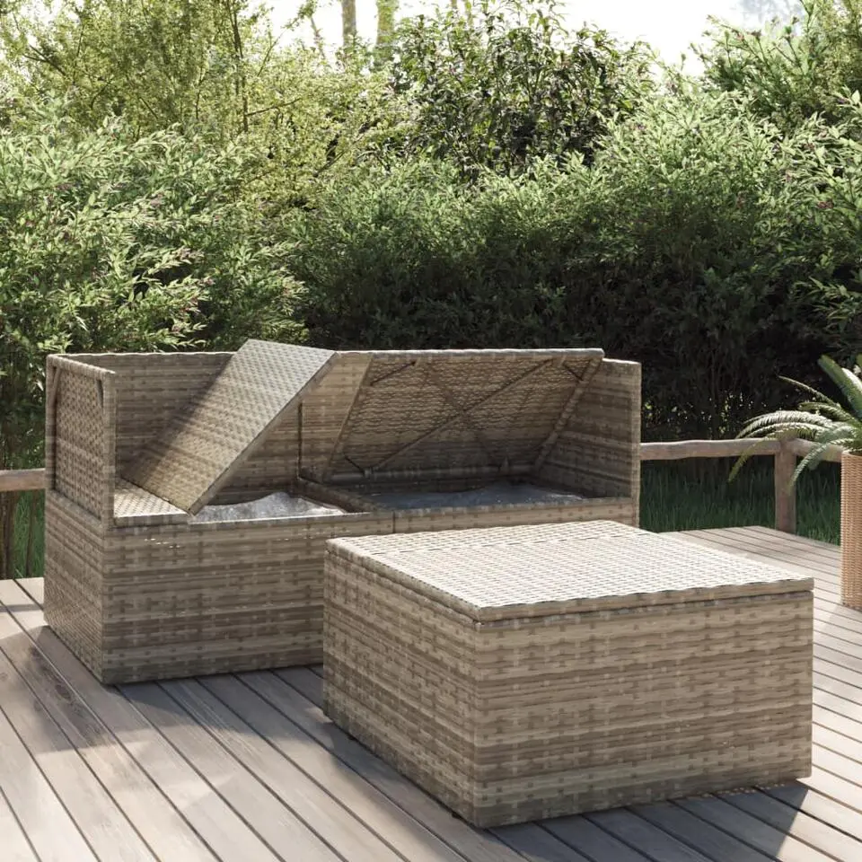 vidaXL - Loungeset - Grijs - Poly rattan - 3 stuks - Met kussens