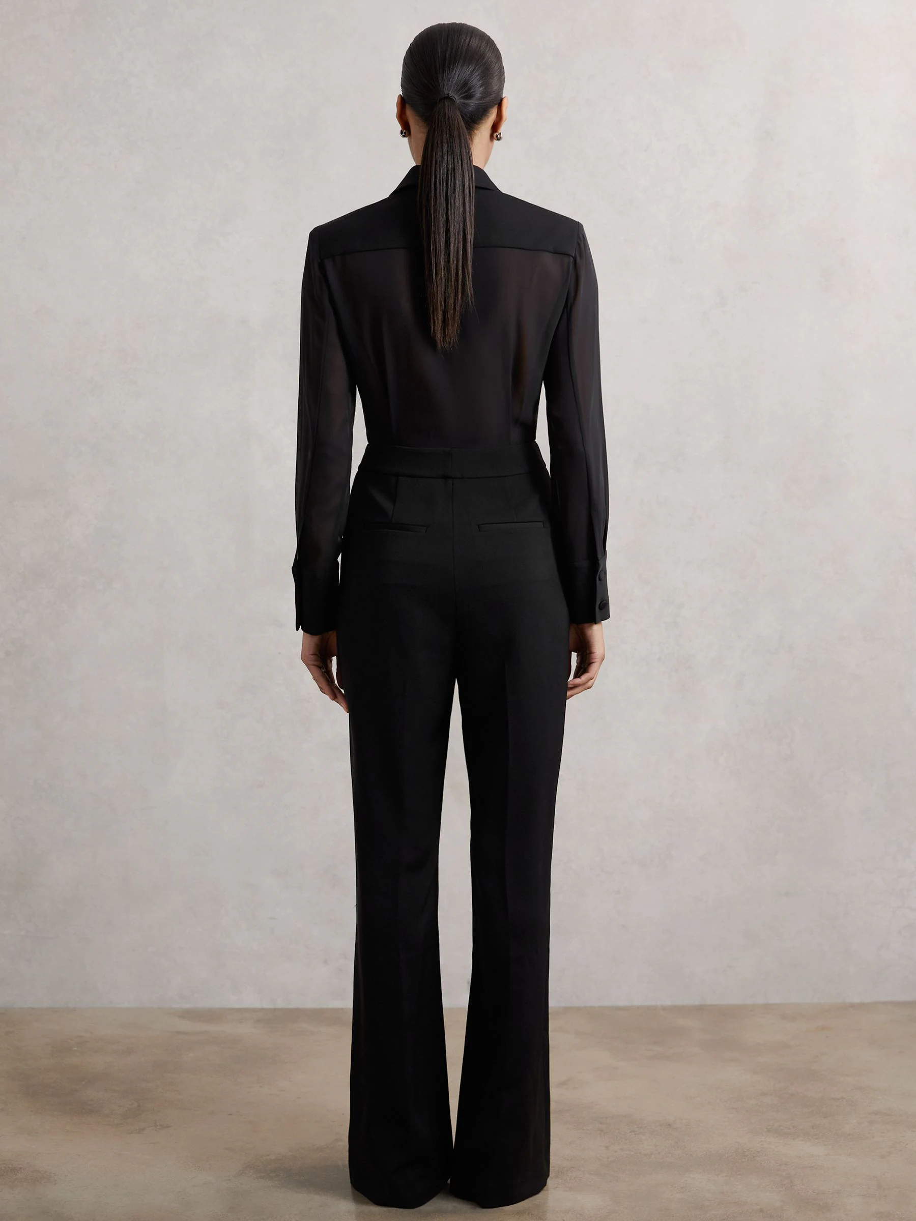 Reiss Perla Sheer-Sleeve Tuxedo Jumpsuit