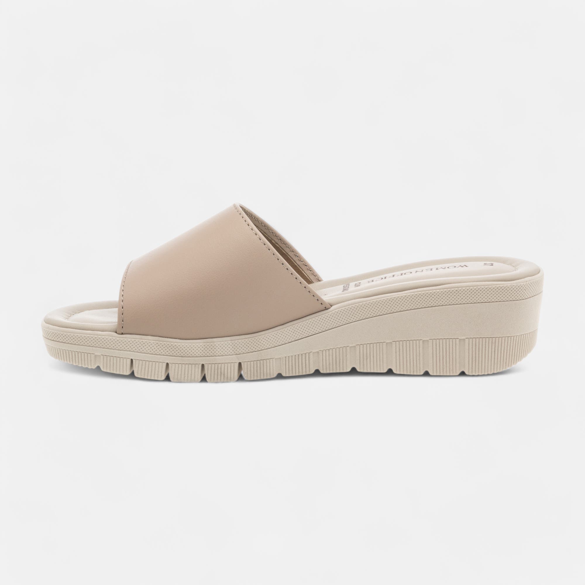 Mules à talon compensé Femme en cuir beige
