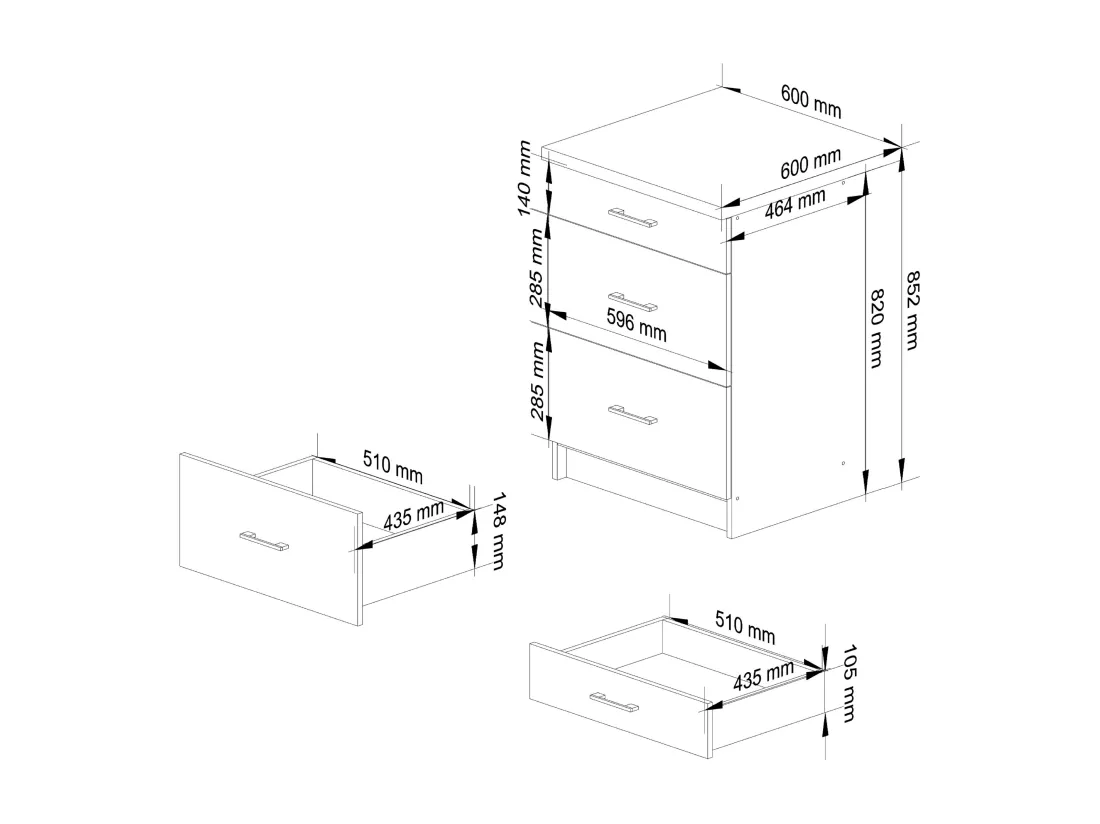 Armoires de cuisine basse AKORD S60 OLIWIA Blanc 60 cm 3 tiroirs façade Blanche 60x46x85 cm