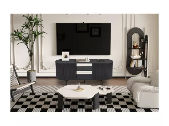 Meuble TV VAGOS – 2 niches et 2 portes – Dimensions L140 x H57,5 x P40 cm – Coloris brun foncé – Style Design