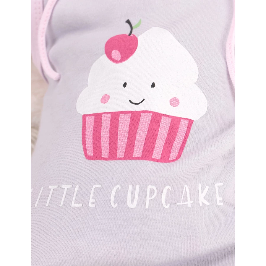 Baby Sweets 3tlg Set Strampler + Shirt + Mütze Little Cupcake grau rosa