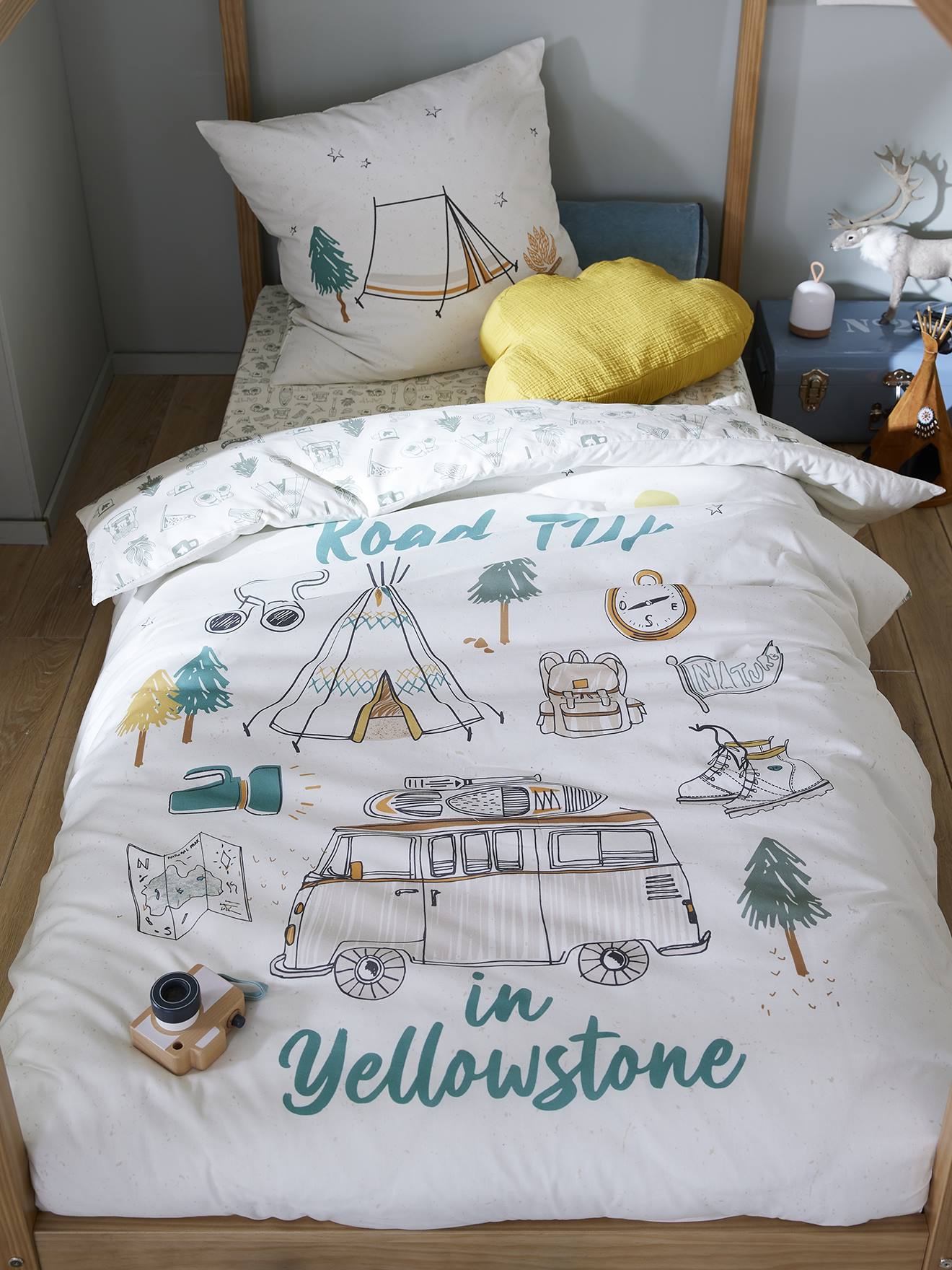 Conjunto infantil: capa de edredom + fronha YELLOWSTONE bege