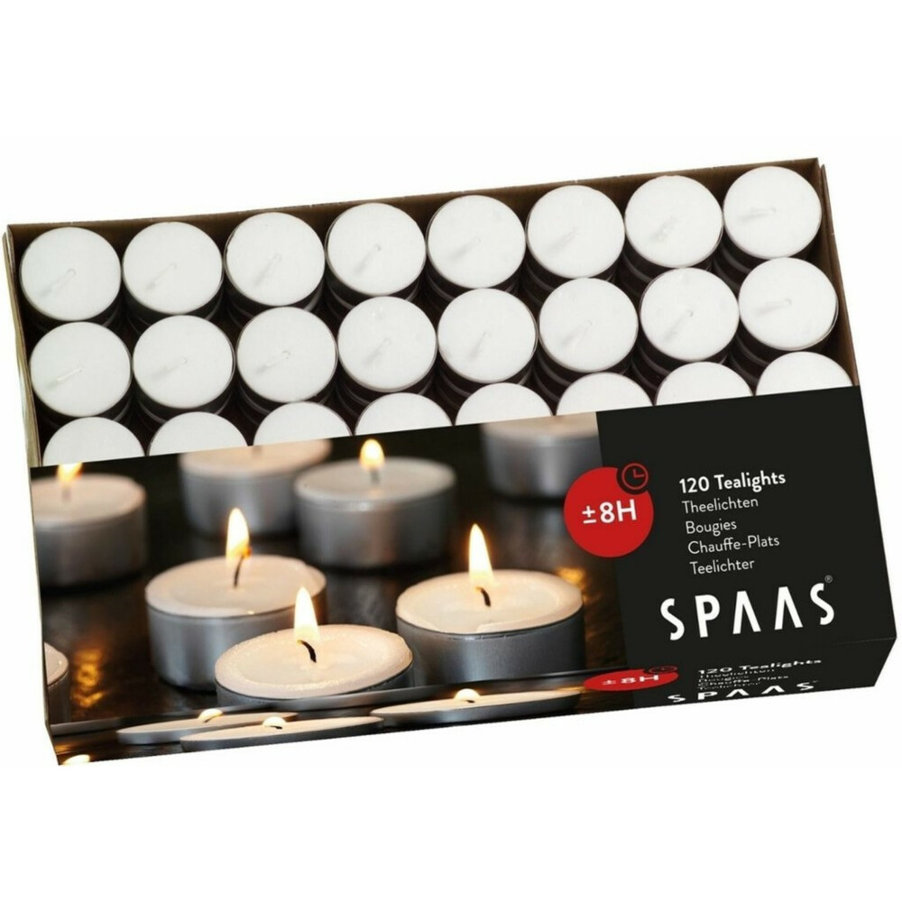 SPAAS Theelichten Wit 8 Branduren120 stuks