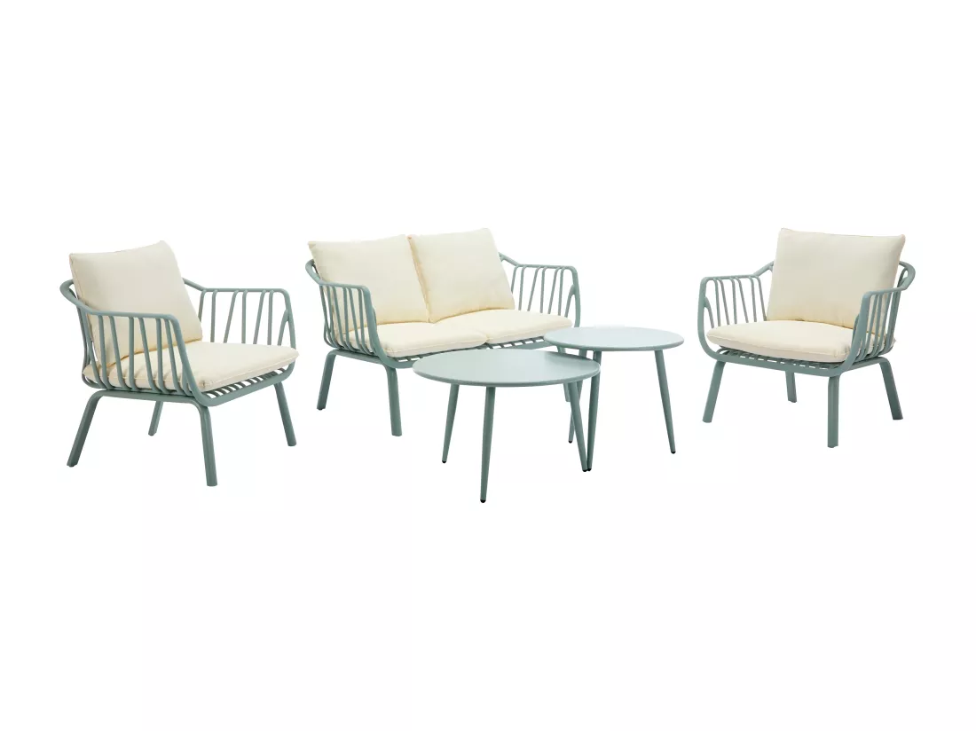 Salon de jardin en polypropylène et métal : un canapé 2 places, 2 fauteuils et 2 tables basses - Vert amande - LOYNA de MYLIA