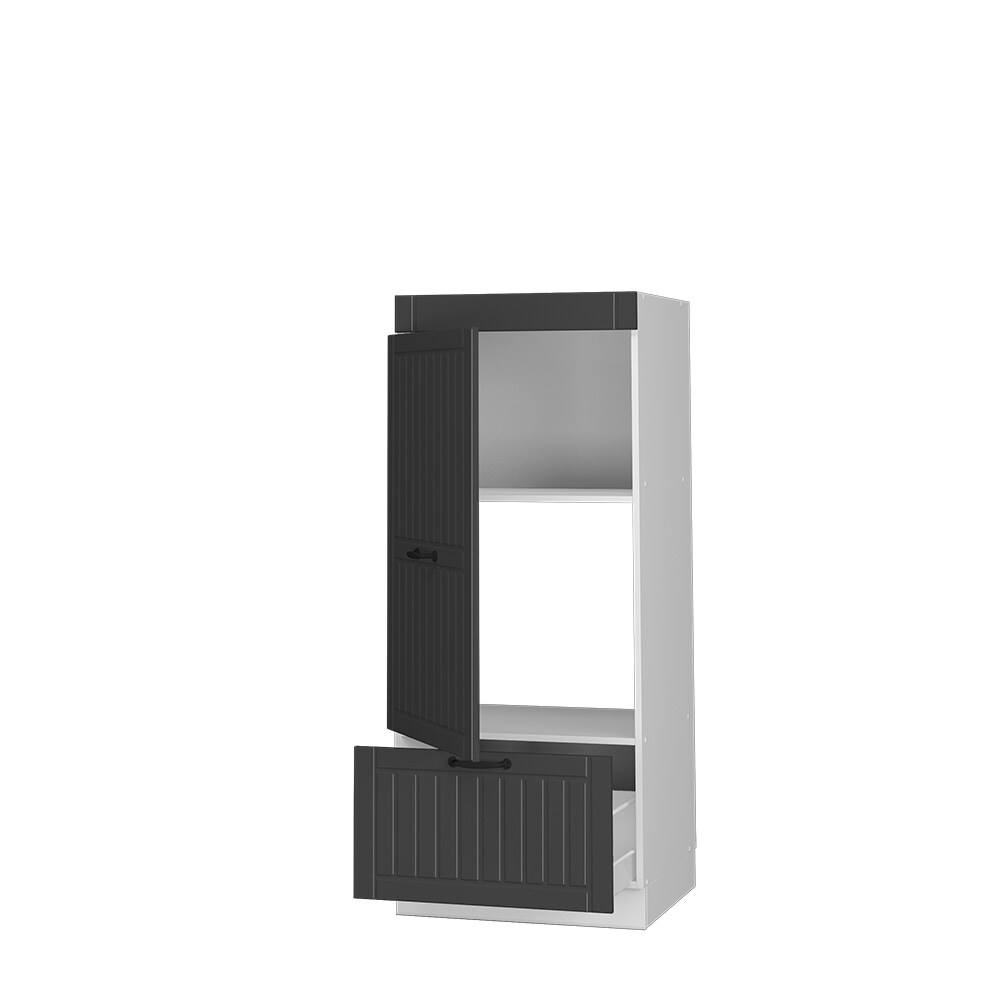 Vicco Mikrowellenumbauschrank Küchenschrank Küchenmöbel Fame-Line Landhaus Weiß Dunkelgrau 60 cm Gold Küche Einbauküche Blende Hochschrank Schublade Mikrowelle Backofen Küchenzeile