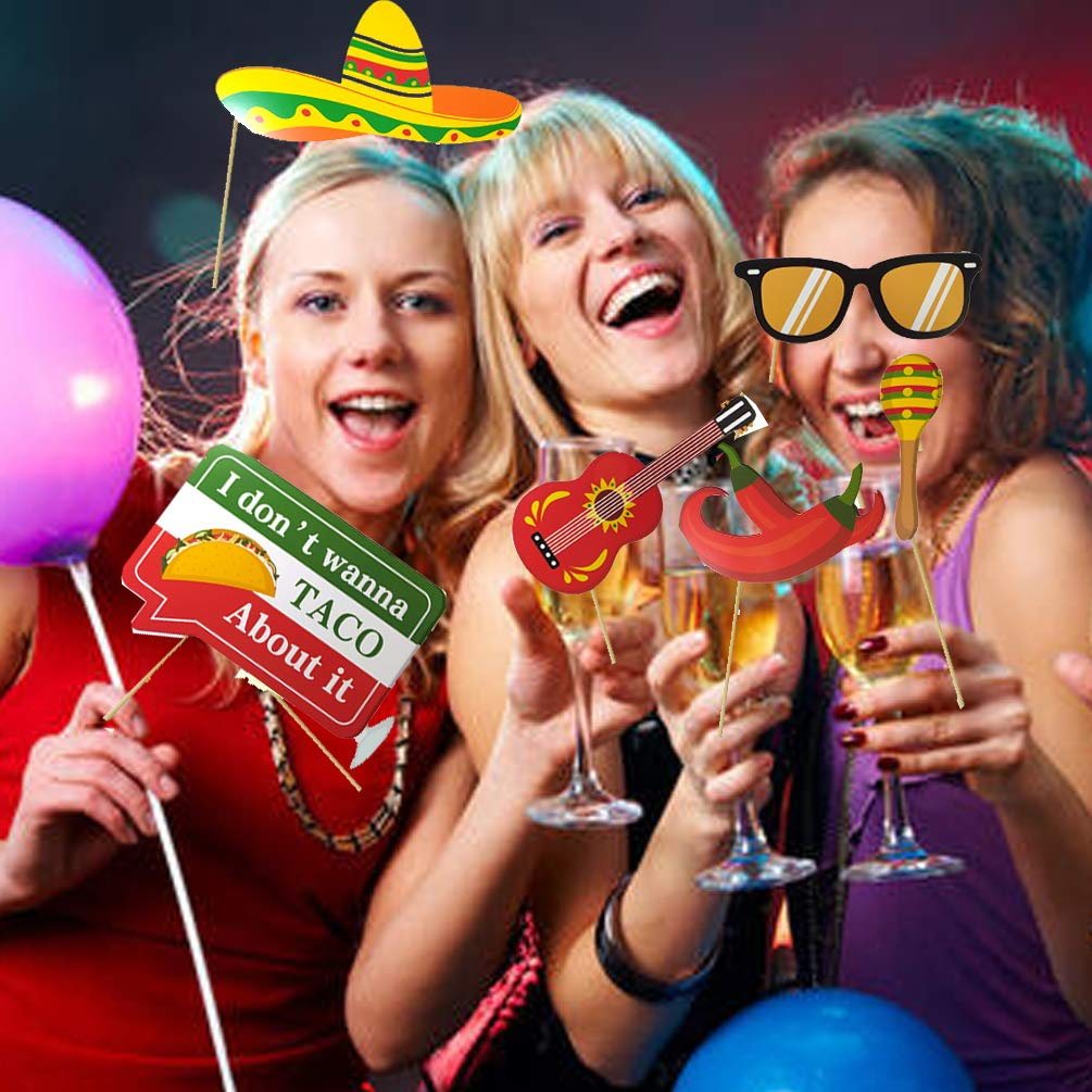 (32er Set) Photo Booth Fotorequisiten Party Foto Accessoires Dekorationen für lustige Bilder - Mexican Fiesta