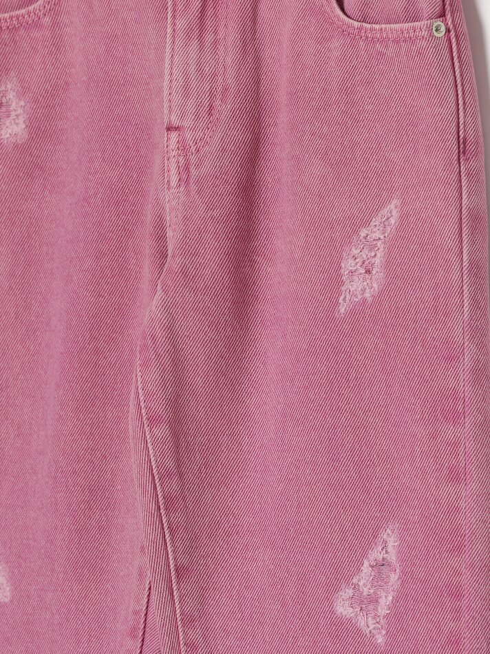 Calça jeans mom rasgada - Rosa Lilás