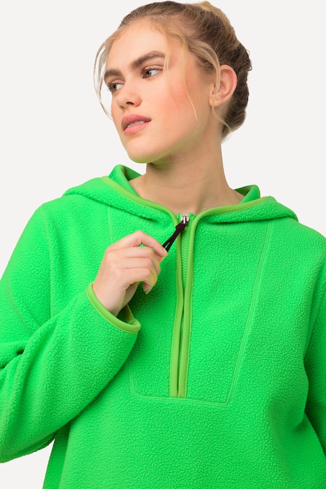Long-Teddy-Fleecepullover, Kapuze, Zipper, Langarm