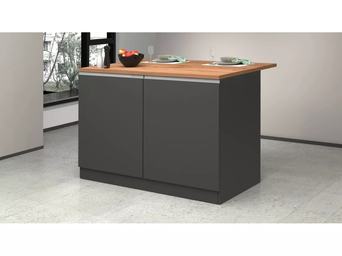 Îlot de cuisine Daffaticat, Armoire polyvalente, Meuble de kitchenette, Table auxiliaire, 100% Made in Italy, 125x90h90 cm, Anthracite et Chêne