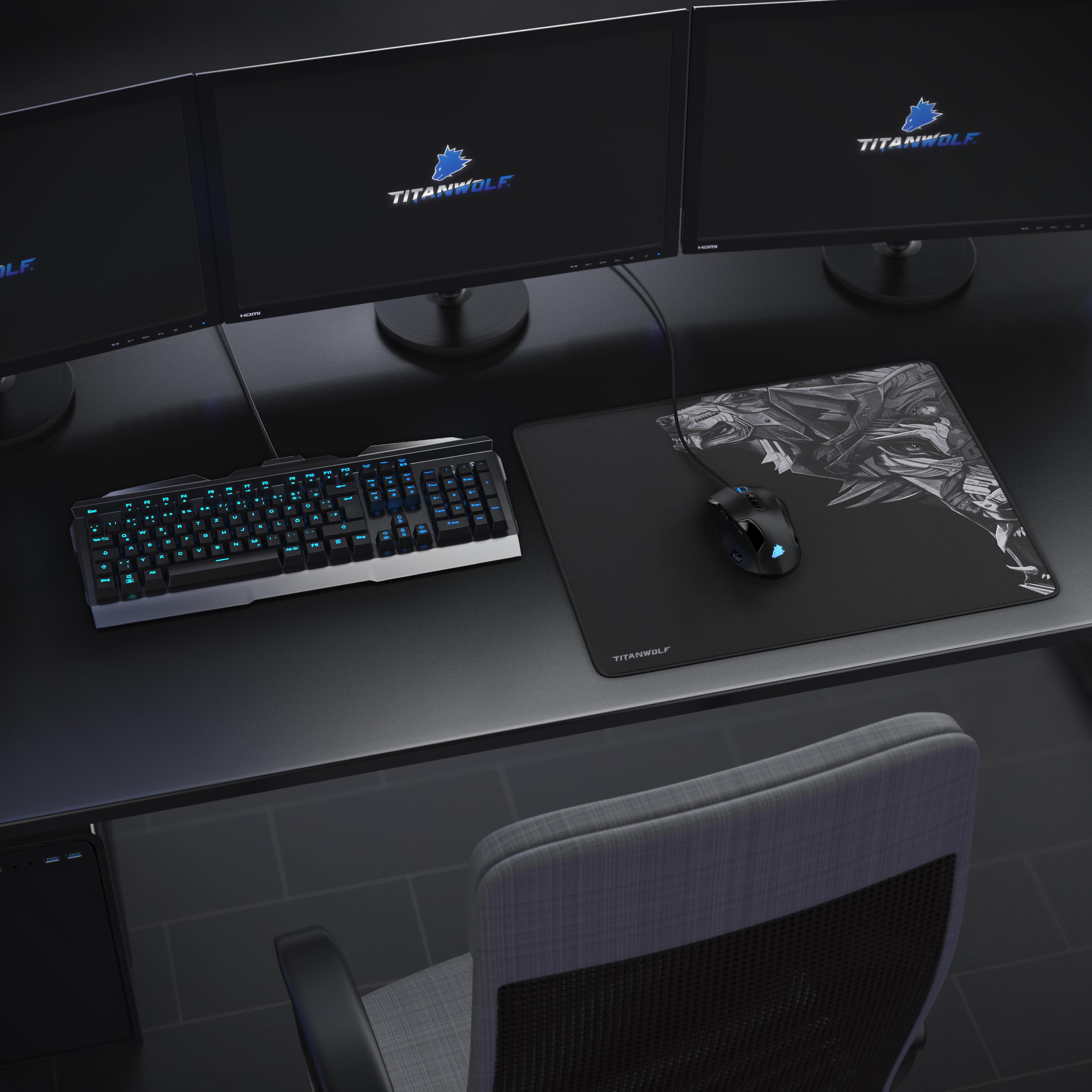 Titanwolf Gaming Mauspad XL, 440 x 350mm Mousepad mit Stoffoberfläche, Gummierte Rückseite, Wolfsmotiv rechts