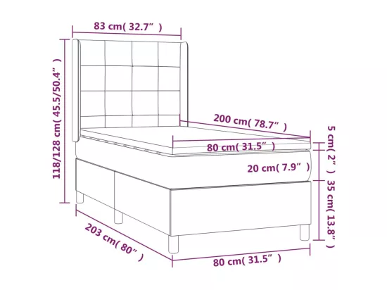 Sommier tapissier avec matelas et LED Crème 80x200cm Tissu