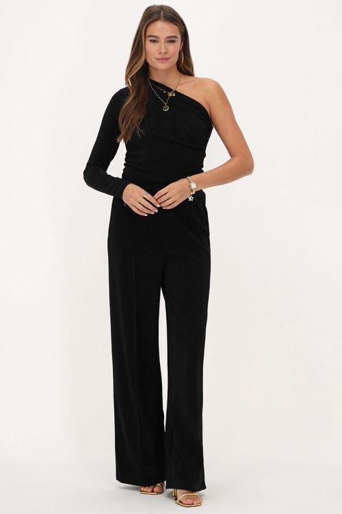 Zwarte lurex wide leg broek