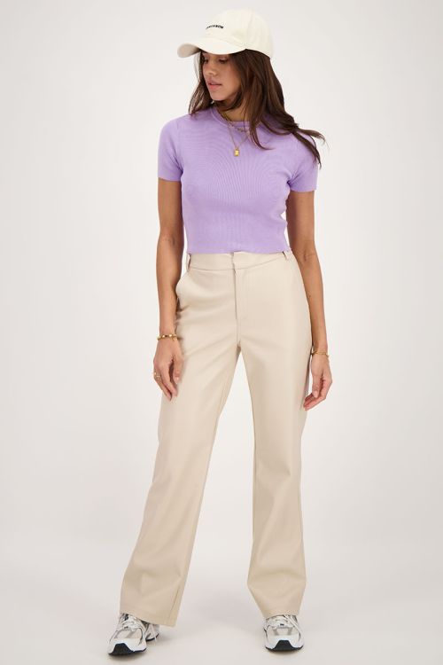 Lila basic crop top met korte mouwen