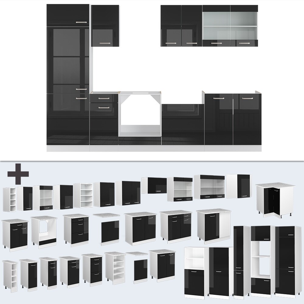 Vicco Küchenzeile R-Line Solid Weiß Schwarz 300 cm Arbeitsplatte modern Küchenschränke Küchenmöbel