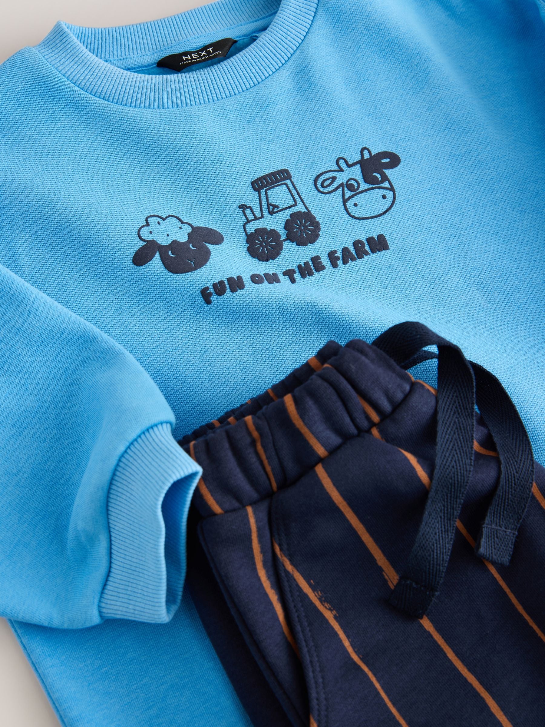 Blauw boerderijdier - Set met sweatshirt en joggingbroek met strepen (3mnd-7jr)