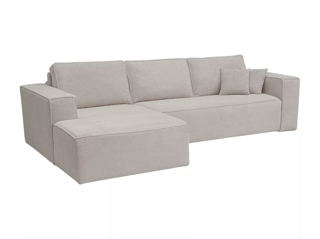 Canapé angle gauche convertible express velours côtelé beige - Couchage 140 cm - Matelas 13 cm AMELIA II