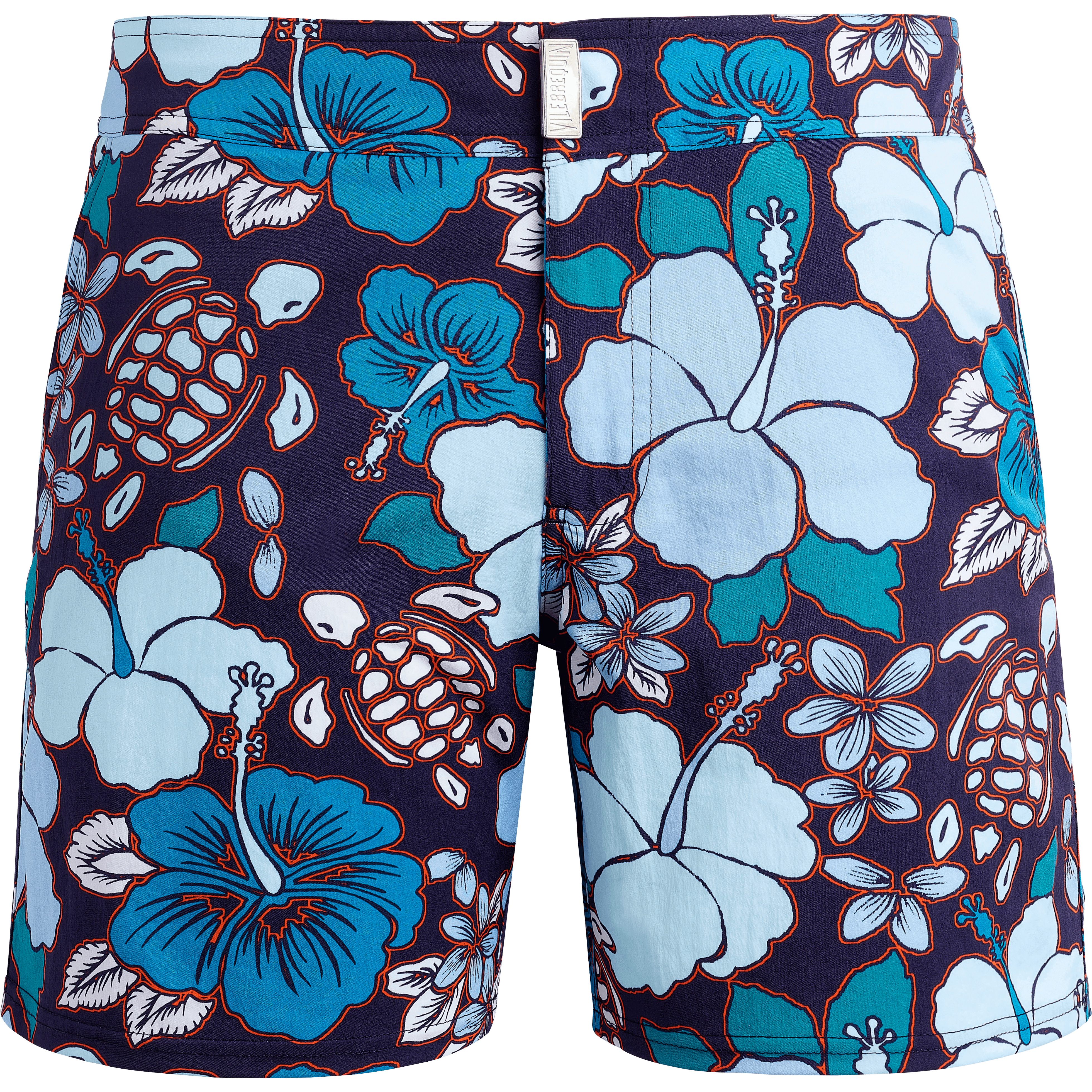 Maillot de Bain Homme Court Stretch Ceinture Plate Tropical Turtles
