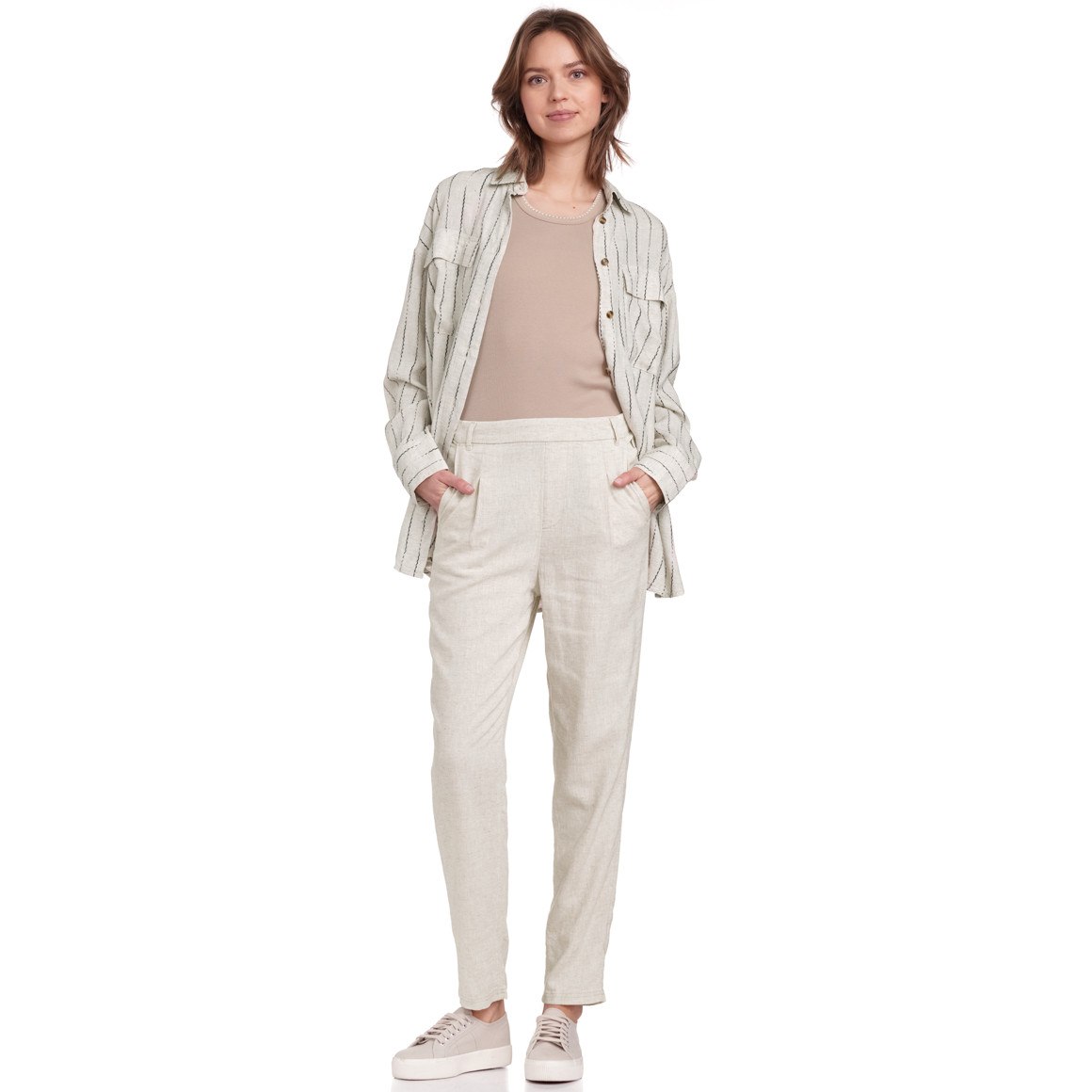 Gina Collection Damen Leinen-Bluse mit Streifen creme