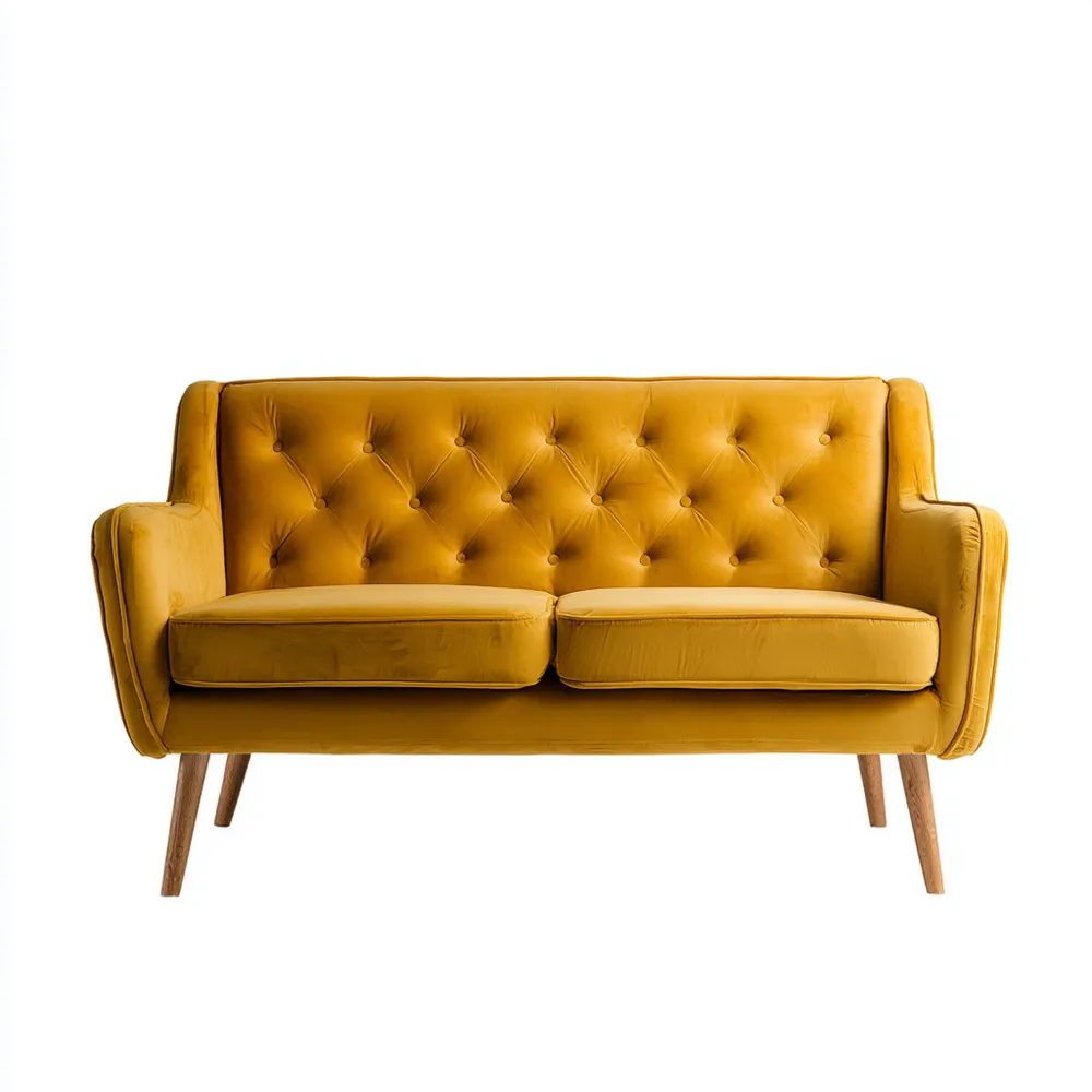 2-Sitzer-Sofa Samtstoff 150x80x85 cm - Senfgelb - Skandinavisches Desi