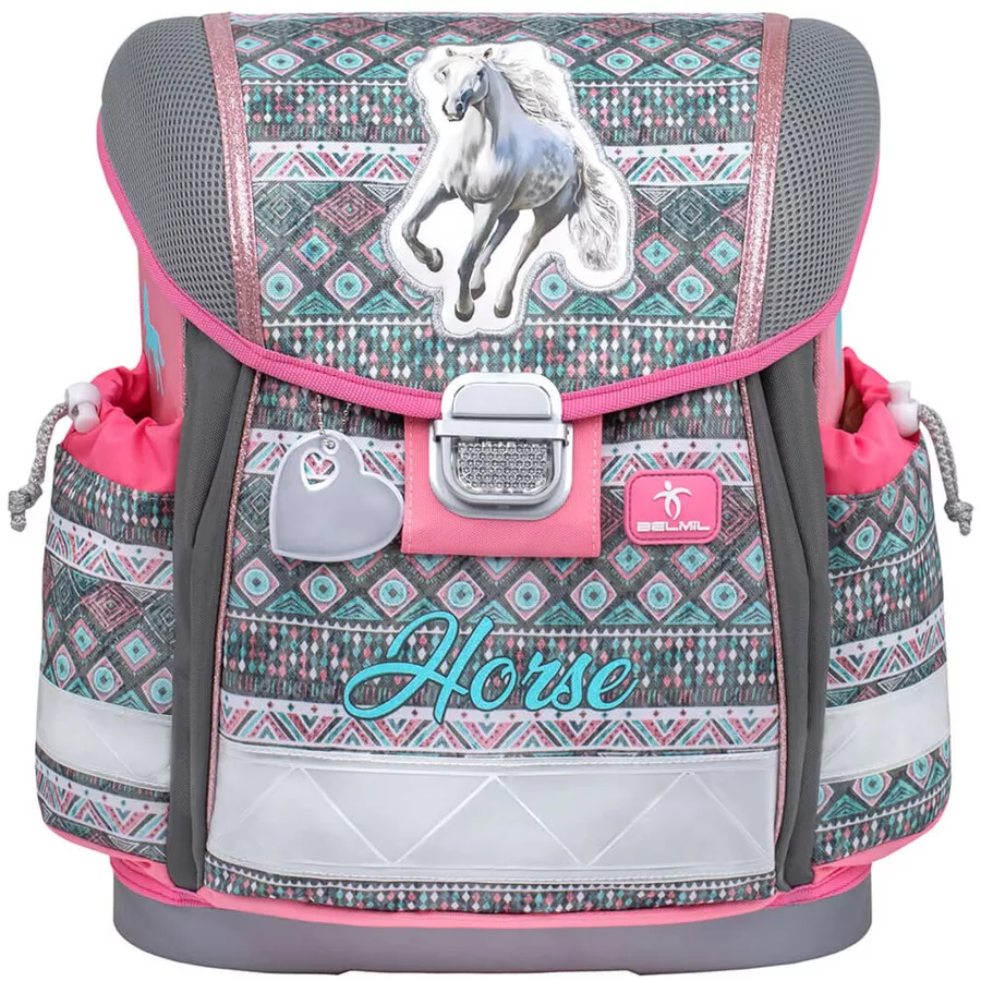 Belmil Schulranzen Classy Schulranzen Set 5-teilig mit Brustgurt Horse Aruba Blue