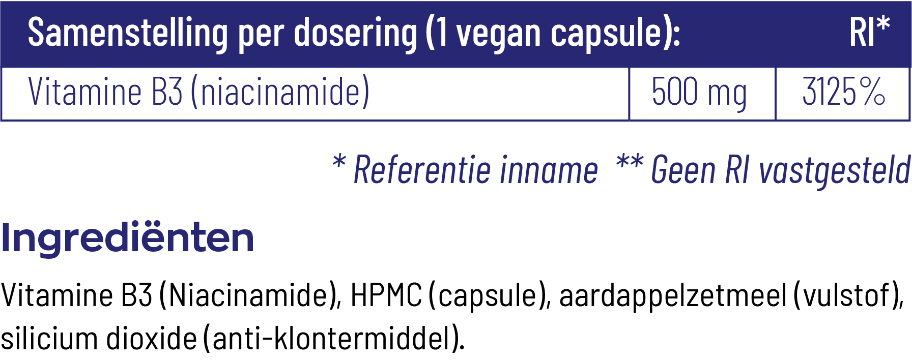 Vitakruid Vitamine B3 Niacinamide 500 Mg Flush Free (90 vega capsules)