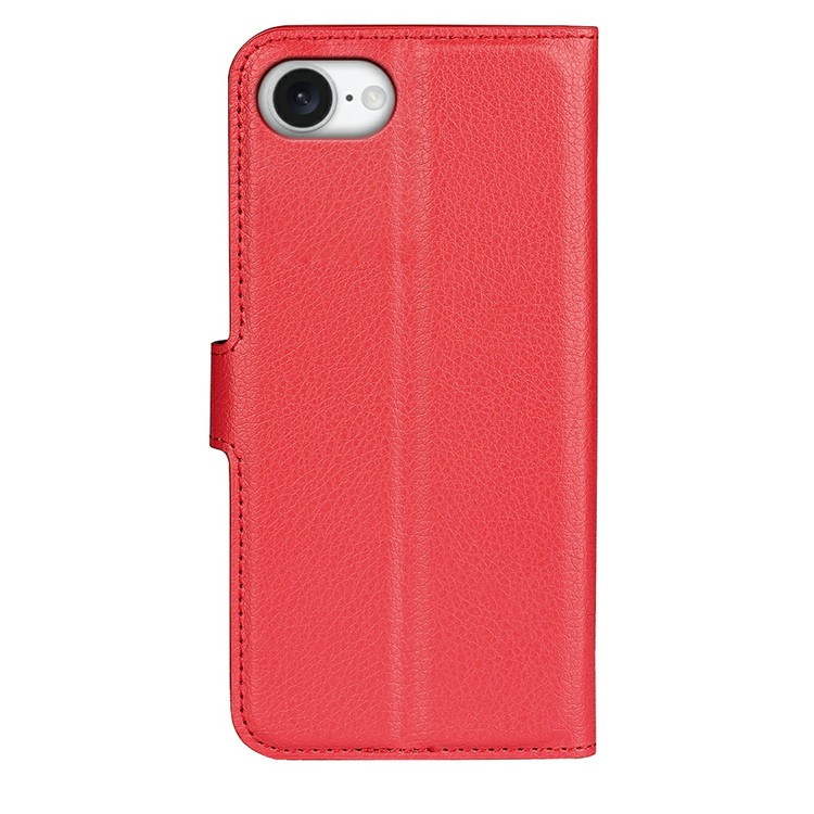 iPhone 16e Leder Tasche Flip Cover Litchi Look - Rot