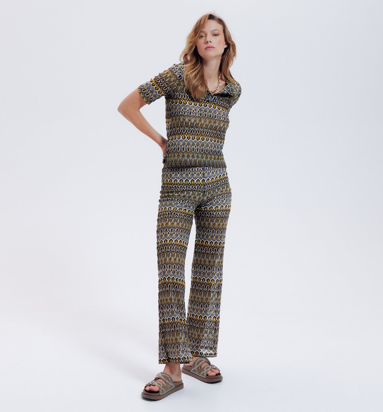 Polo en maille dentelle Femme - Imprimé multicolore