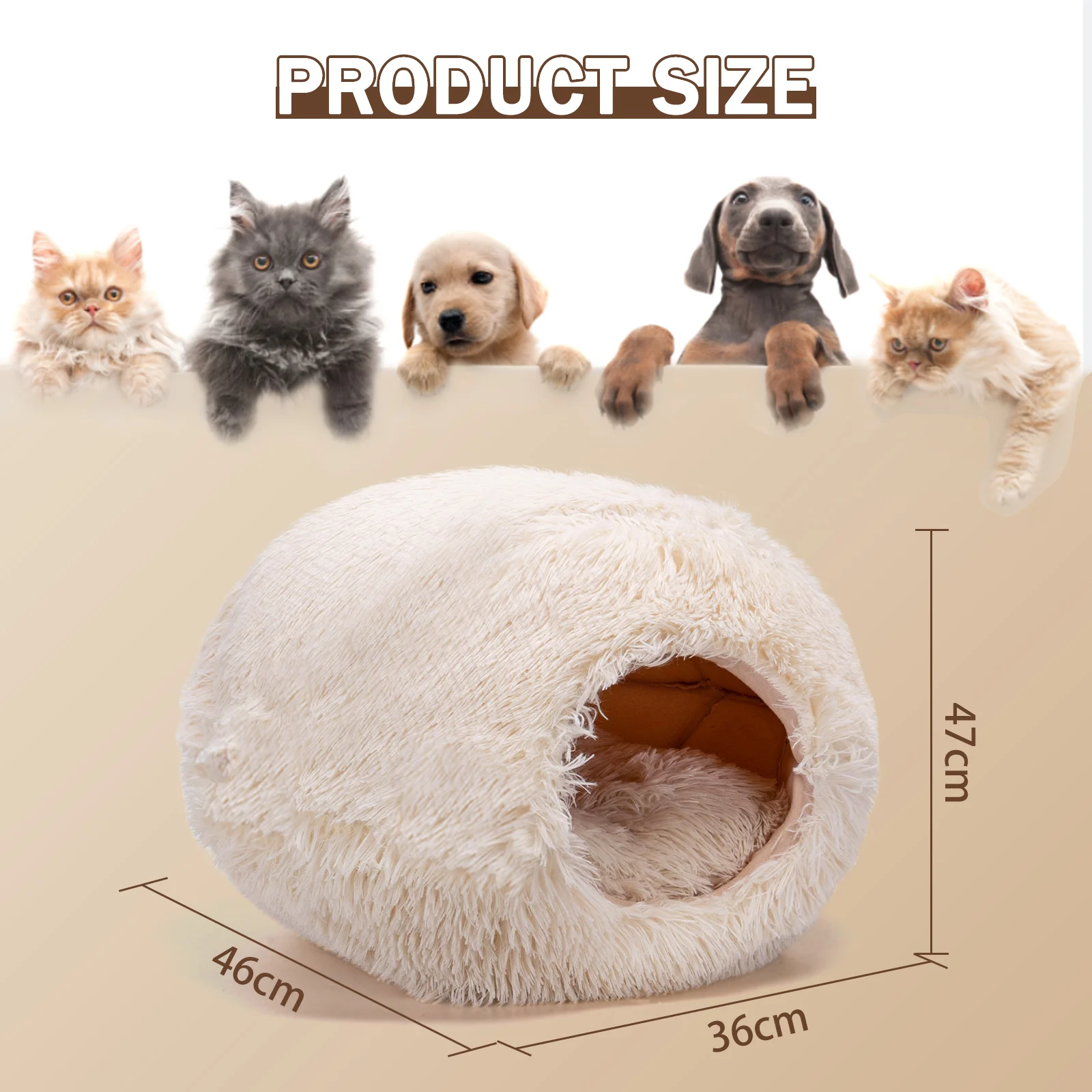 Nobleza - Cama para Gatos, Tenda para Gatos com Proteção contra o Frio, Almofada Removível e Destacável, Cama Semiaberta para Gatos de Pequeno e Médio Porte, 47×46×36cm