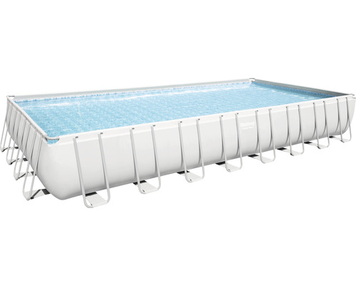 Bovengronds zwembadframe zwembadset Bestway Power Steel™ rechthoekig 956x488x132 cm incl. zandfiltersysteem grijs