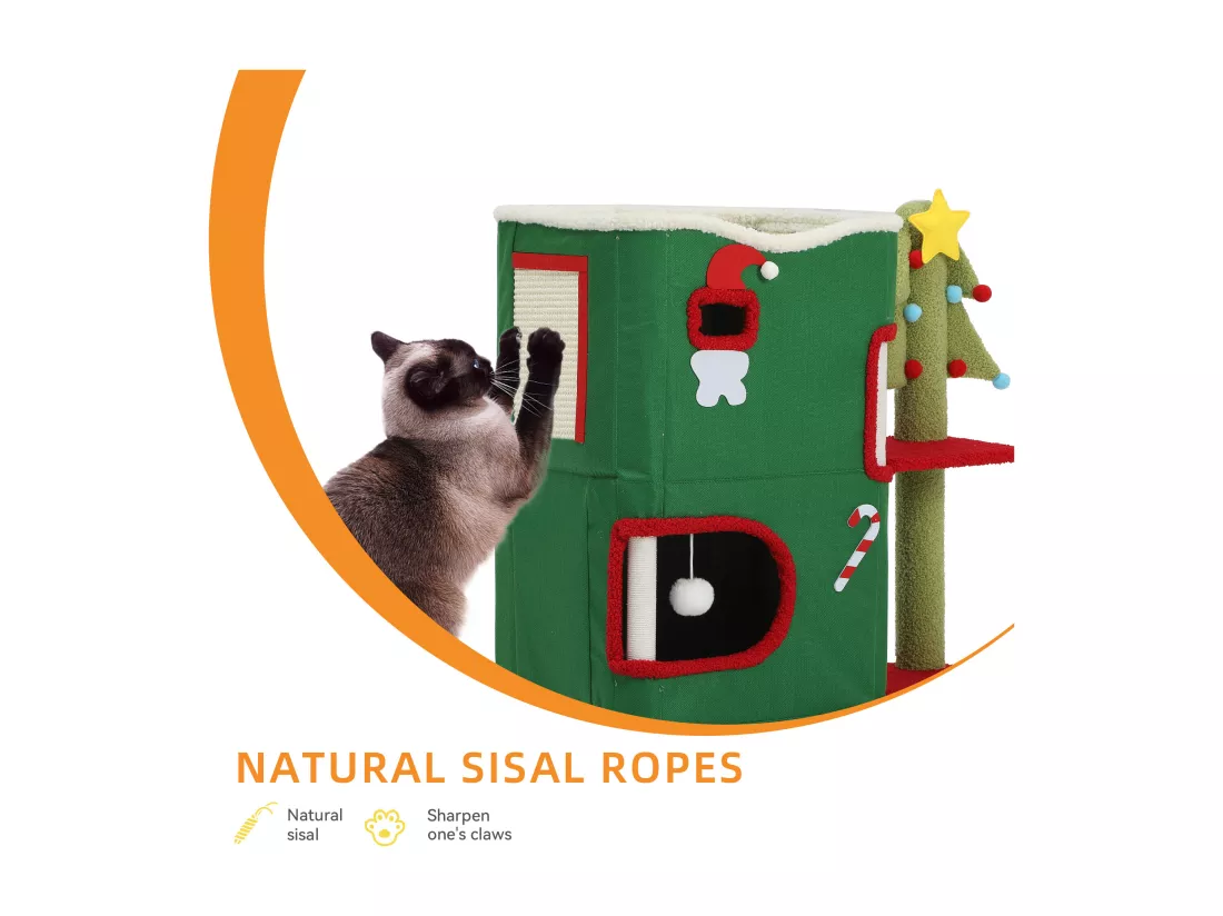 YITAHOME Maison pour Chat à 2 étages - Niche intérieur de chat - Meuble de Noël Moderne pour Chat - 68 x 35 x 64 cm - Vert