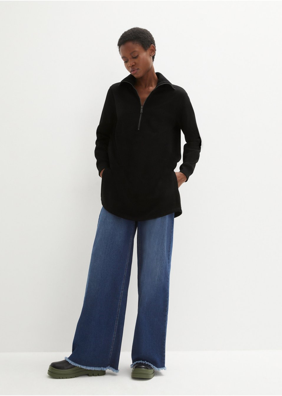 Sweat camionneur long avec polyester recyclé et longue fente