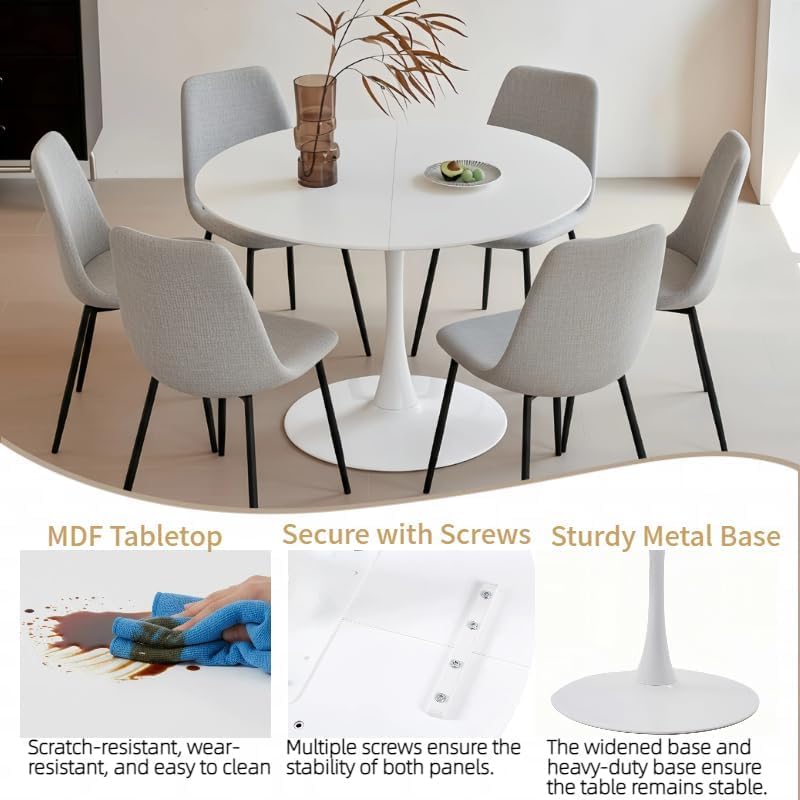 Esstisch Rund 110 cm – Moderner Runder Esstisch, Küchentisch Rund im Tulpendesign für 4–6 Personen, Wohnzimmer Tisch Bistrotisch Gartentisch MDF Holz mit Fester Standfläche, Weiß