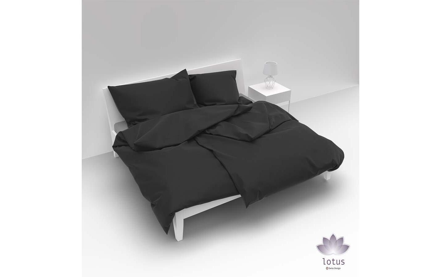 Duvetbezug Satin Uni 200 x 210 cm, SchwarzSatin-Bettwäsche