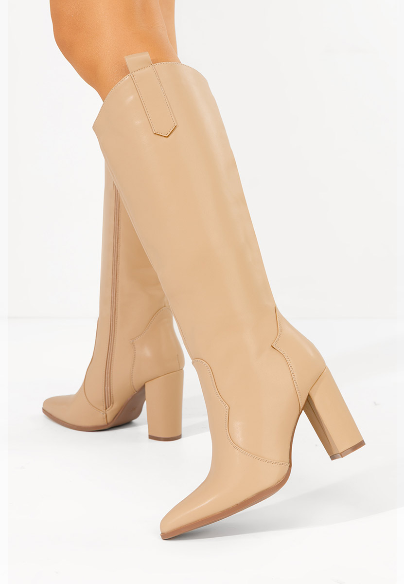 Bottes à talon carré beige Evarina V2
