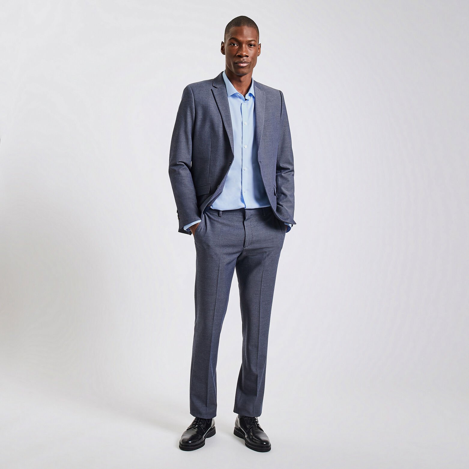 Chemise regular sans repassage unie coton Bleu clair