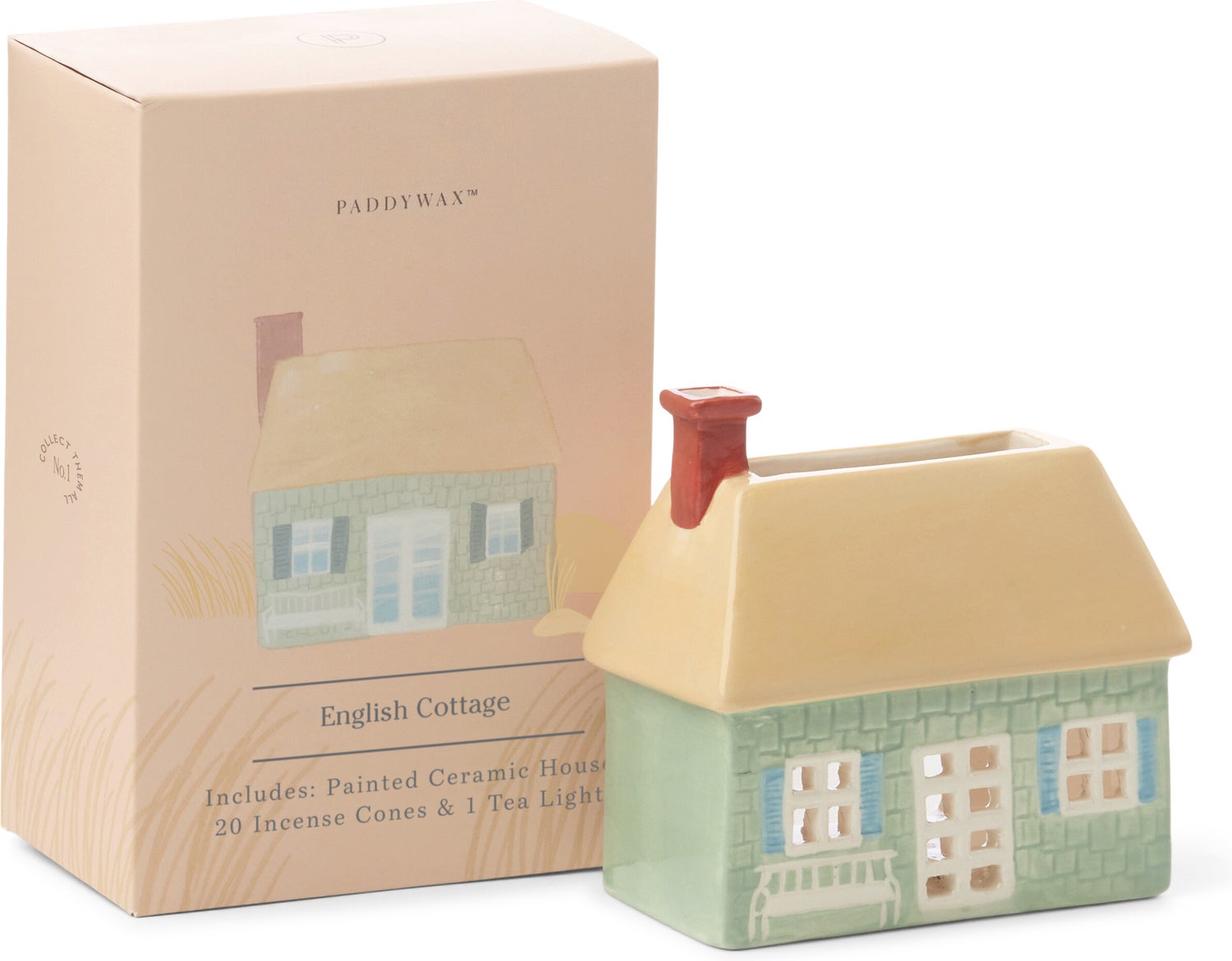 Paddywax waxinelichthouder Incense House English Cottage groen / geel 5,6 x 10 x 14,5 cm