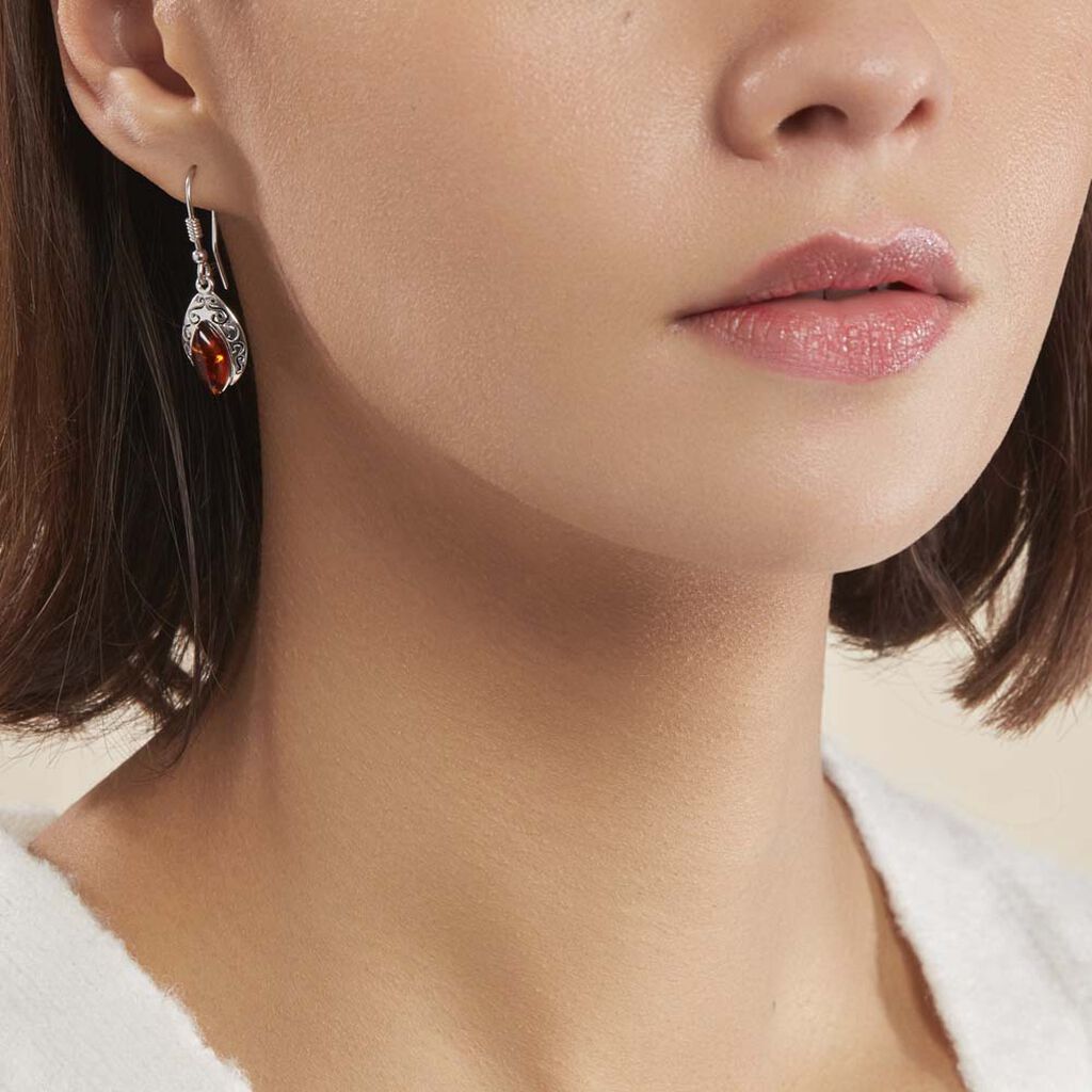 Boucles D'oreilles Argent Blanc Enya Ambre