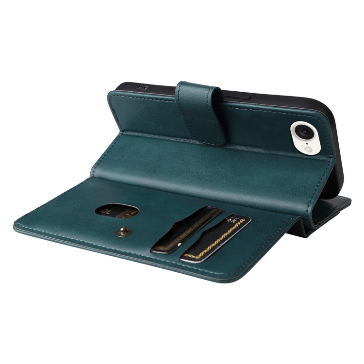 iPhone 16e Leder Tasche Flip Cover Kartenfächer mit Druckknopfverschluss - Grün