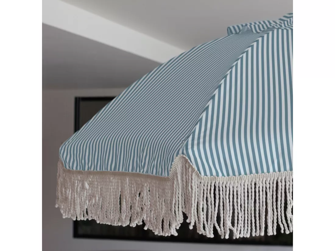 Now's Home - Parasol En Polyester Rayure Bleu Avec Franges Diam 180cm Playa