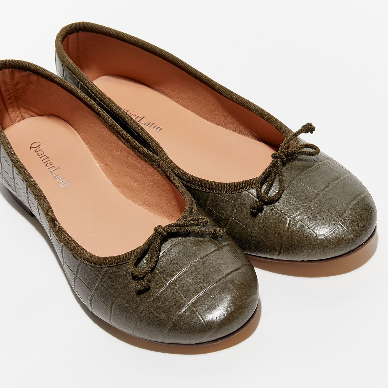 Quartier Latin Ballerines en Cuir croco Nicole kaki